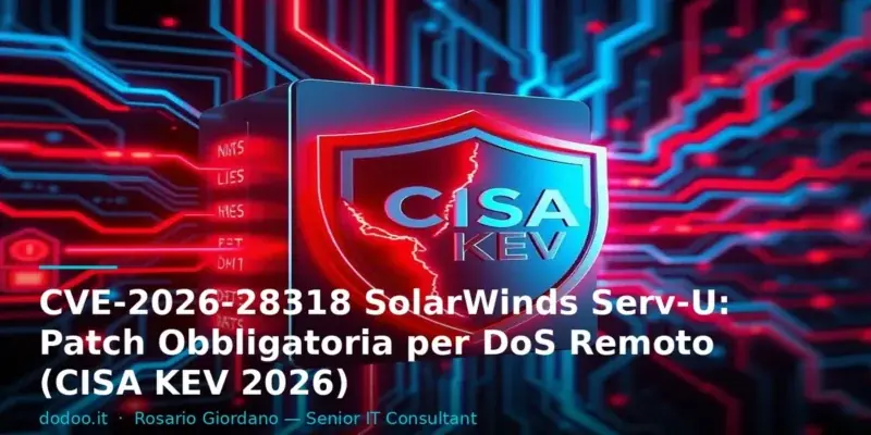 CVE-2026-28318 SolarWinds Serv-U: Patch Obbligatoria per DoS Remoto (CISA KEV 2026)