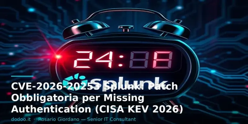 CVE-2026-20253 Splunk: Patch Obbligatoria per Missing Authentication (CISA KEV 2026)