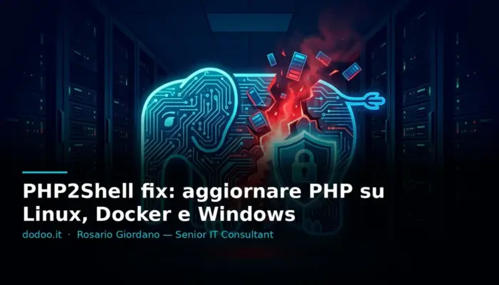 PHP2Shell fix: aggiornare PHP su Linux, Docker e Windows