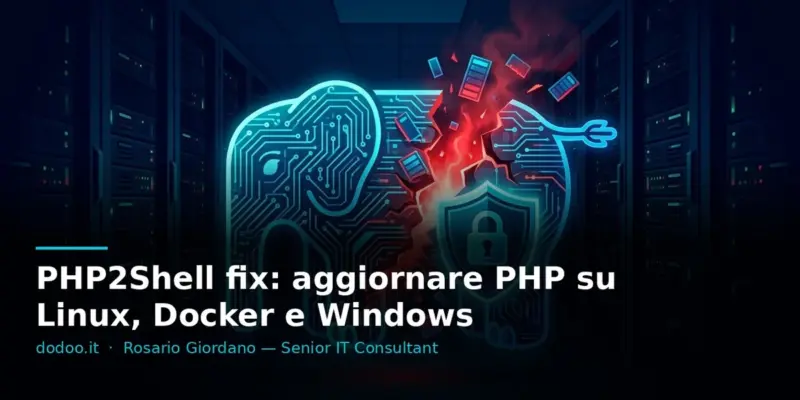 PHP2Shell fix: aggiornare PHP su Linux, Docker e Windows